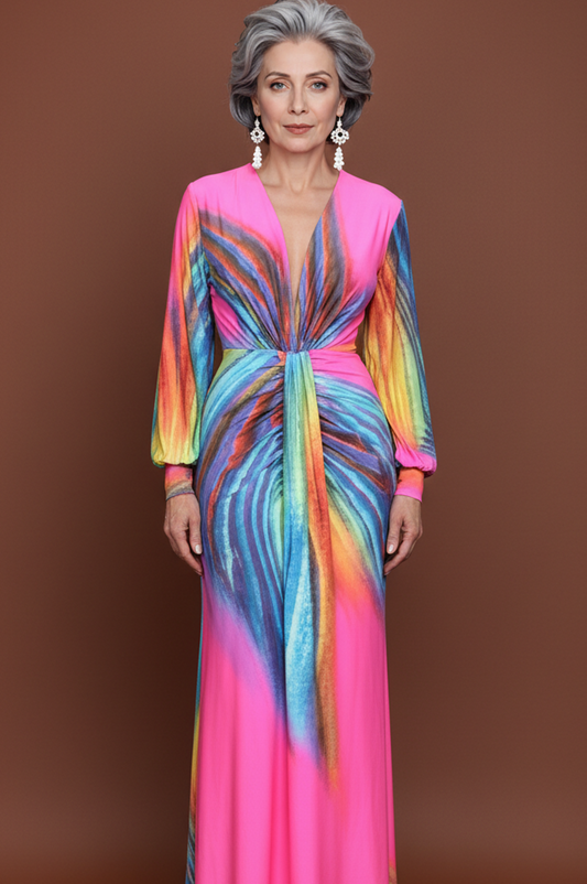 Vestido Estampado de Remolino Rosa Multicolor