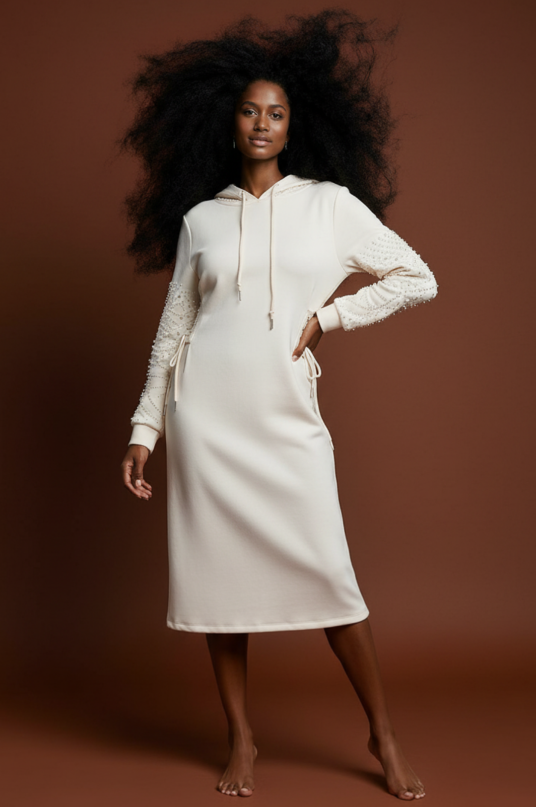 Ivory Pearl Hoodie Dress