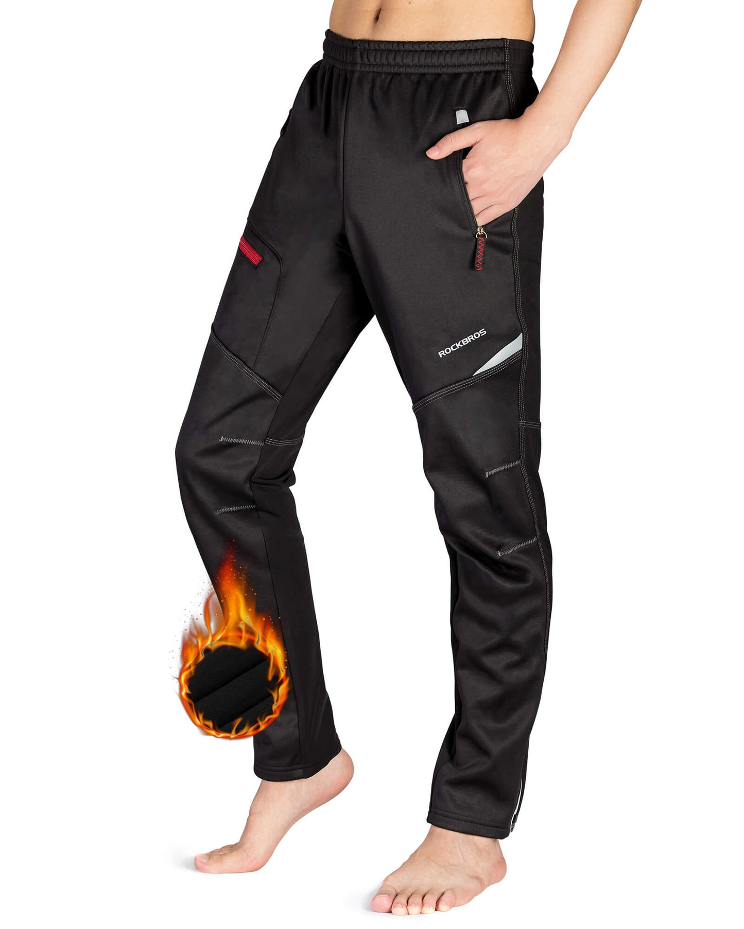 Pantalones de ciclismo cortavientos térmicos de vellón para hombre