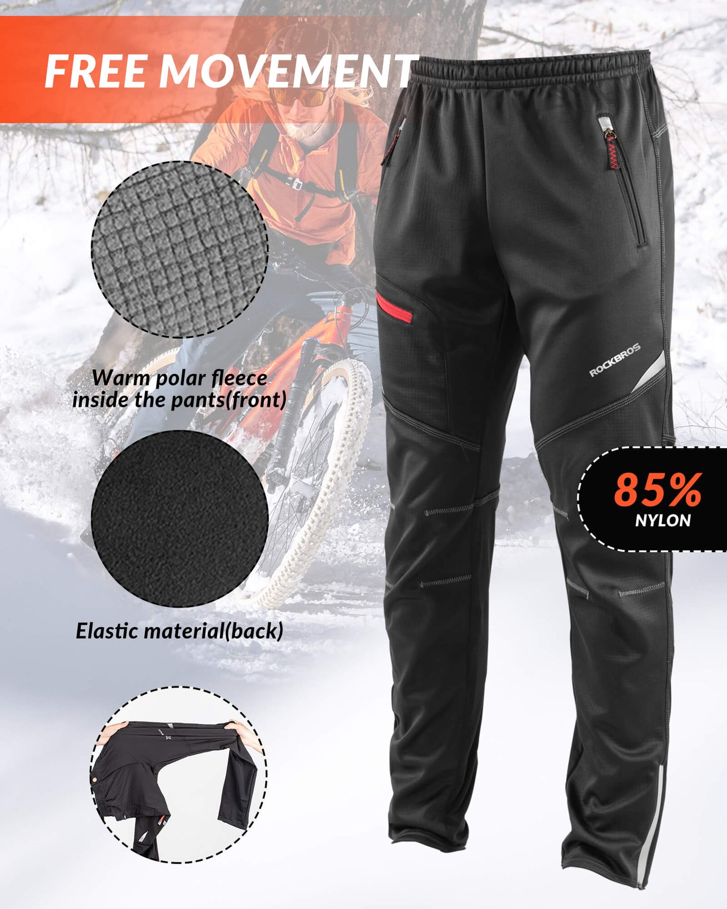 Pantalones de ciclismo cortavientos térmicos de vellón para hombre