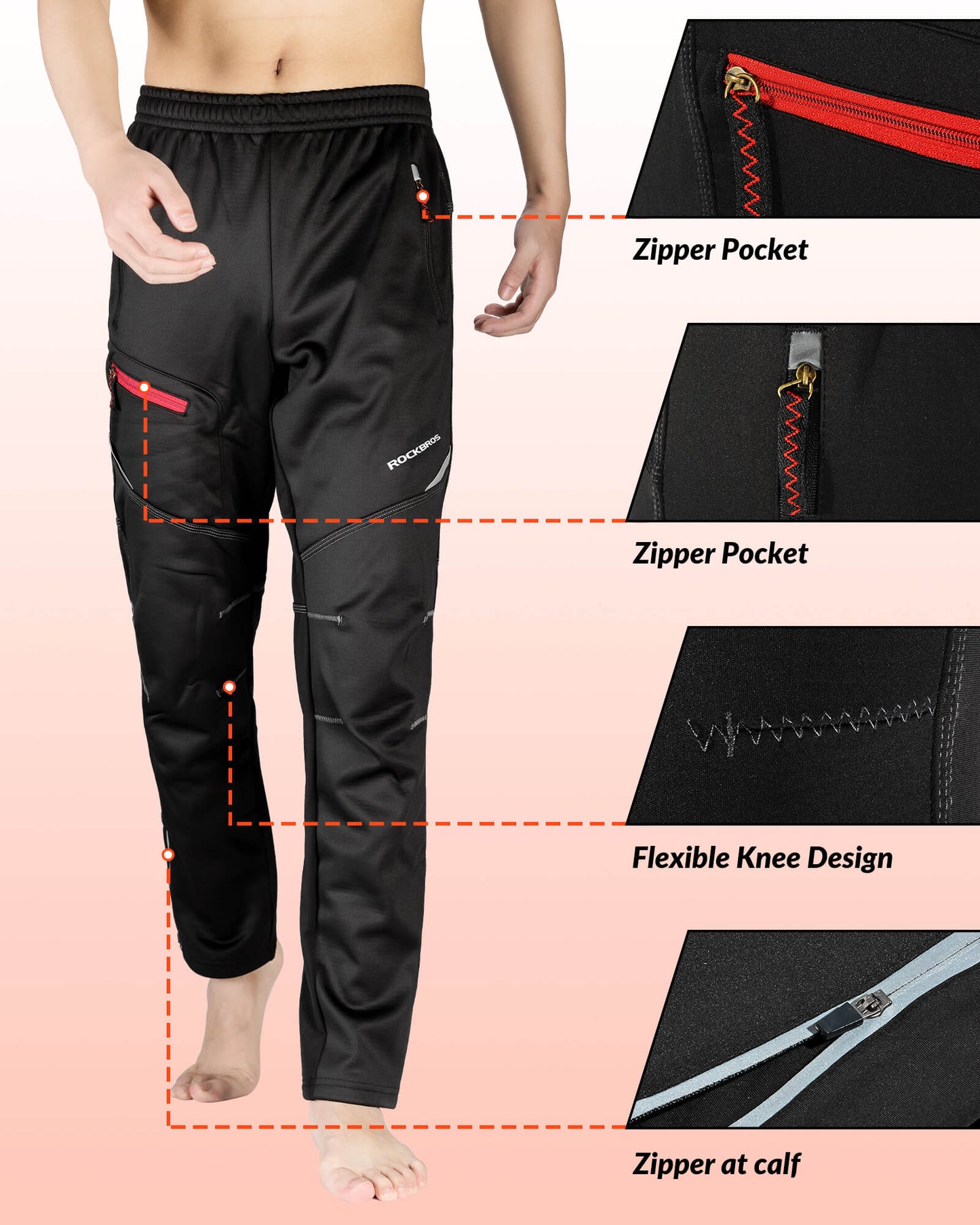 Pantalones de ciclismo cortavientos térmicos de vellón para hombre