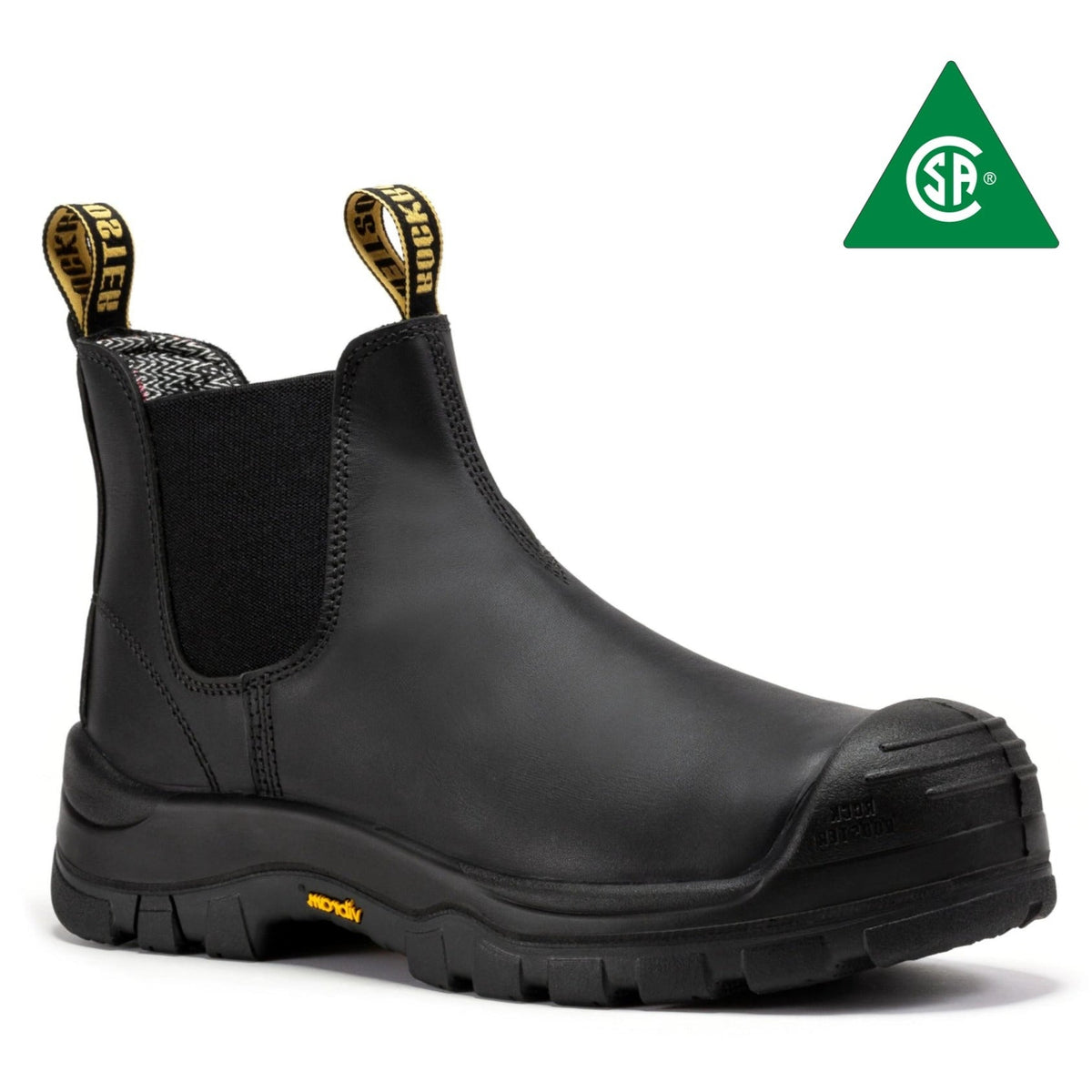 ROCKROOSTER Beaufort Botas de Trabajo de Cuero sin Cordones con Puntera Compuesta para Hombre, Negras, de 6 Pulgadas VAK630