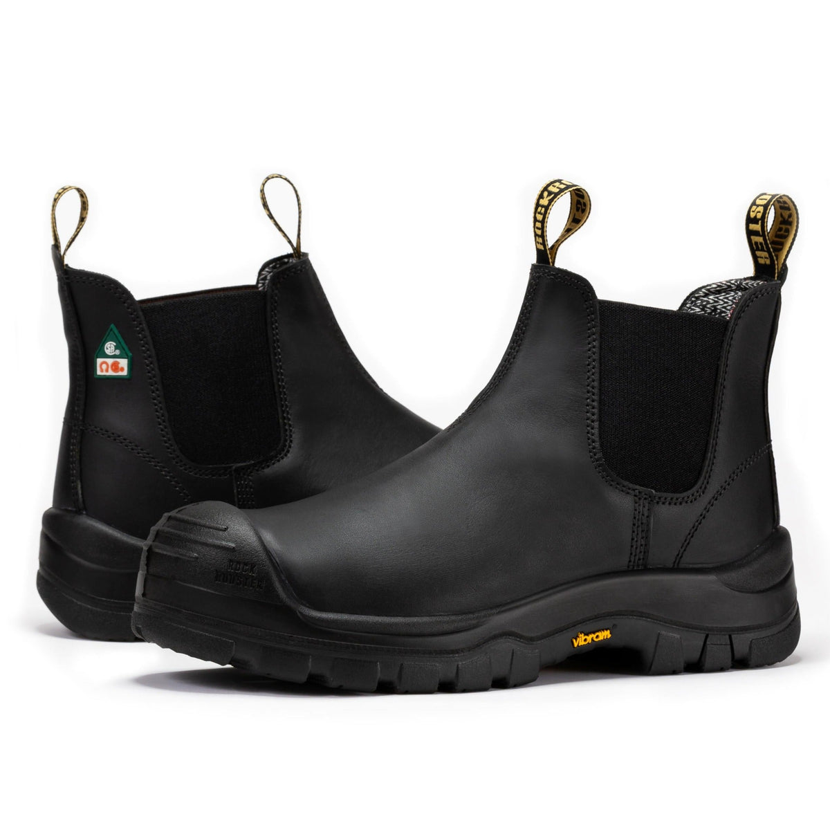 ROCKROOSTER Beaufort Botas de Trabajo de Cuero sin Cordones con Puntera Compuesta para Hombre, Negras, de 6 Pulgadas VAK630