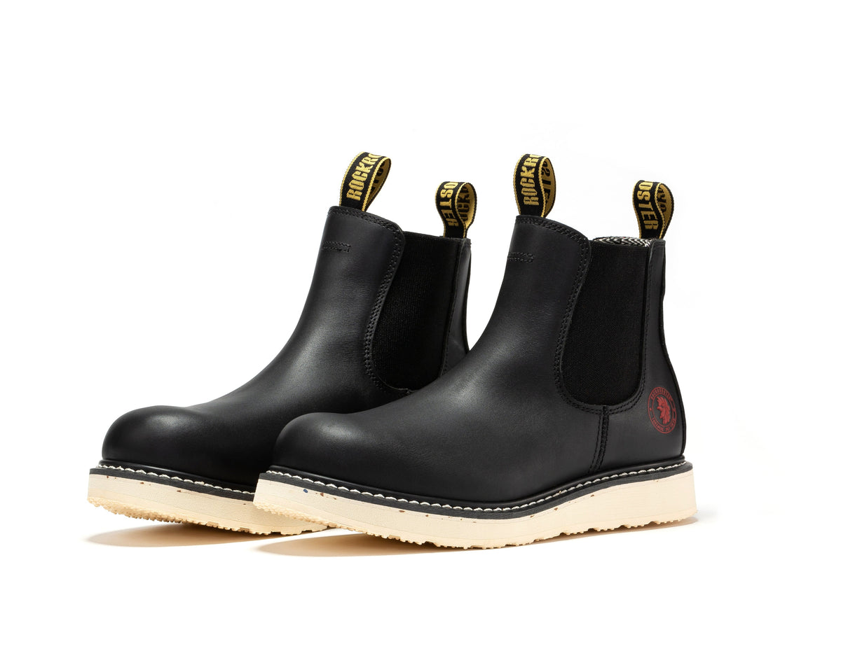 ROCKROOSTER Capitola Botas de trabajo de cuña de 6 pulgadas con puntera de acero negras para hombre SAP101