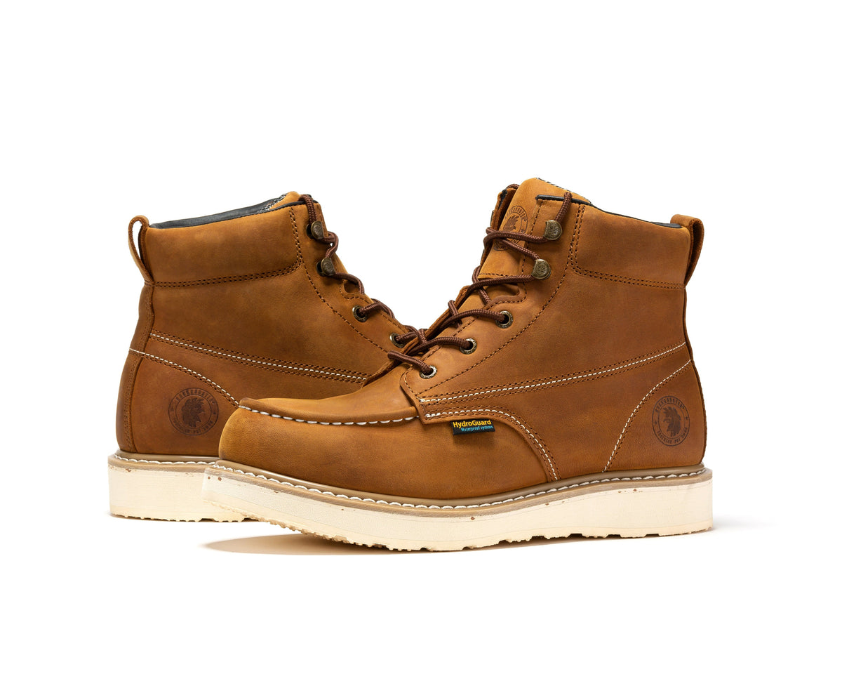 ROCKROOSTER Edgewood Botas de trabajo de cuña impermeables con puntera de acero de 6 pulgadas para hombre, color marrón SAP858