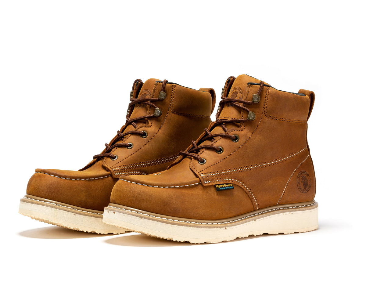 ROCKROOSTER Edgewood Botas de trabajo de cuña impermeables con puntera de acero de 6 pulgadas para hombre, color marrón SAP858
