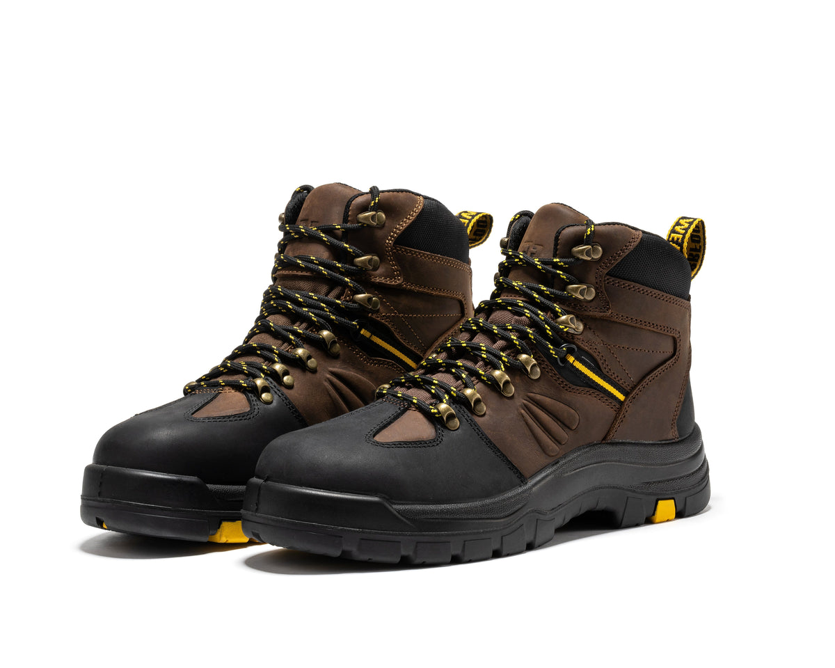 Botas de trabajo de cuero ROCKROOSTER Marfa Brown de 6 pulgadas con puntera de seguridad compuesta y resistentes al agua CP211