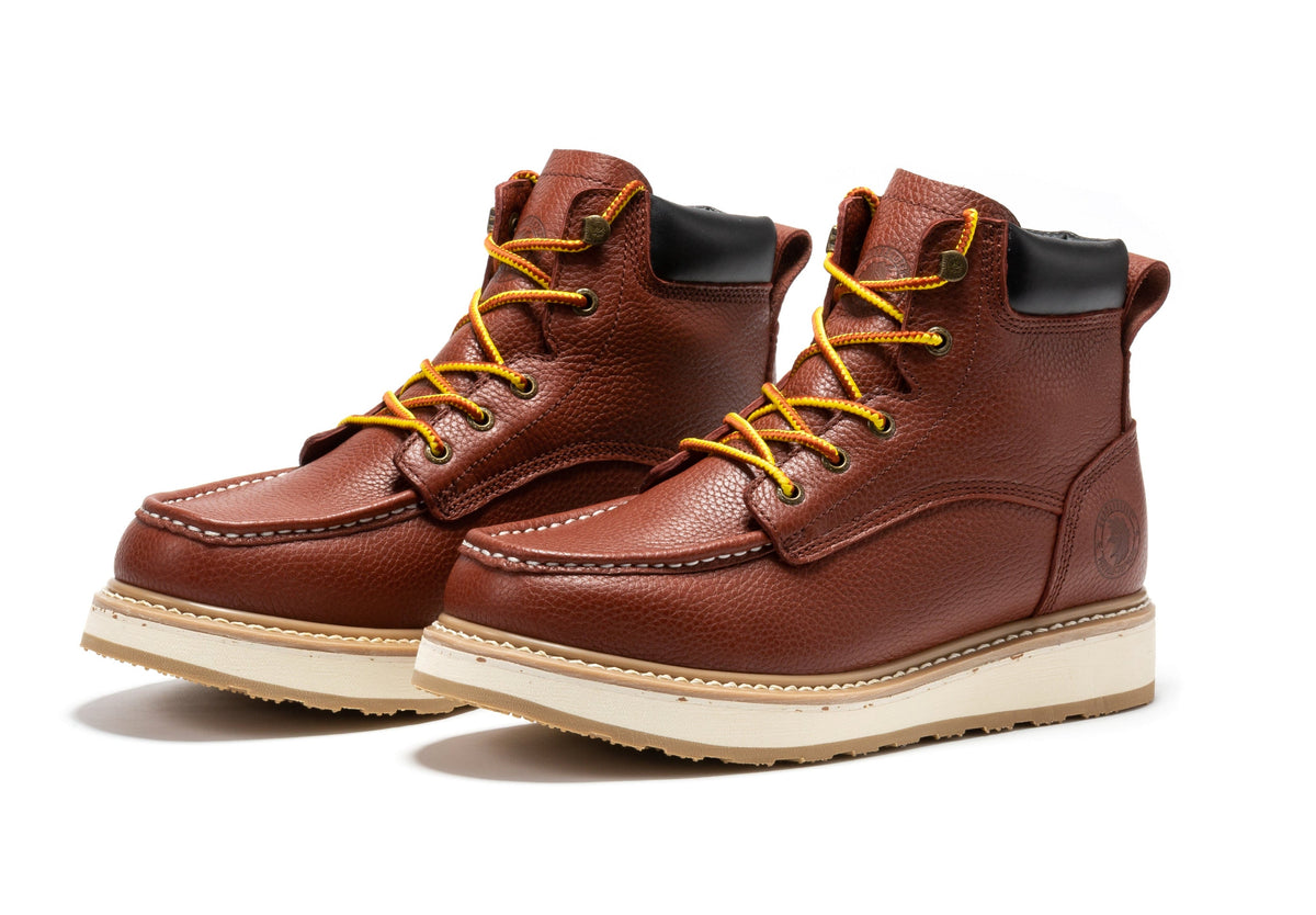 ROCKROOSTER Walker Botas de trabajo de cuña para hombre de 6 pulgadas con puntera suave marrón SAP360
