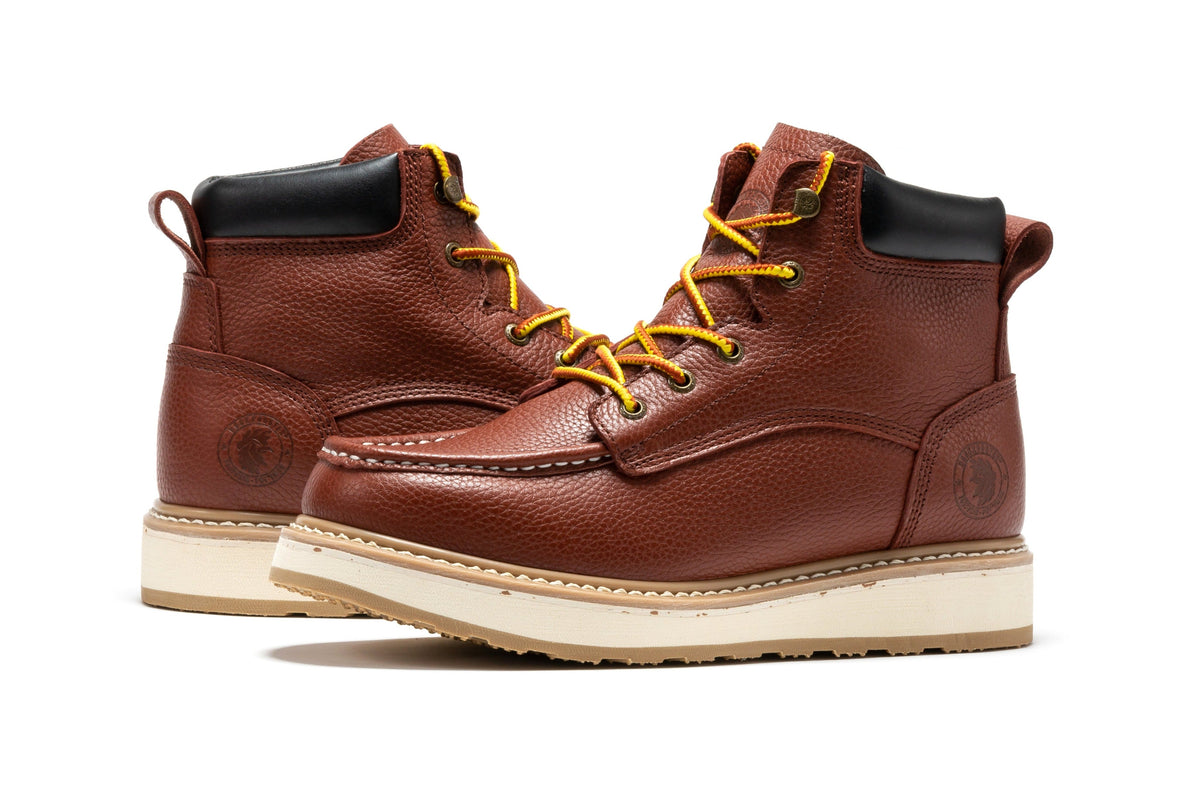 ROCKROOSTER Walker Botas de trabajo de cuña para hombre de 6 pulgadas con puntera suave marrón SAP360