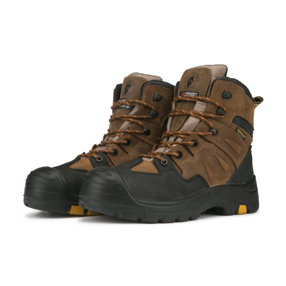 Botas de trabajo de cuero con puntera de seguridad impermeables ROCKROOSTER Woodland Brown de 6 pulgadas AK669