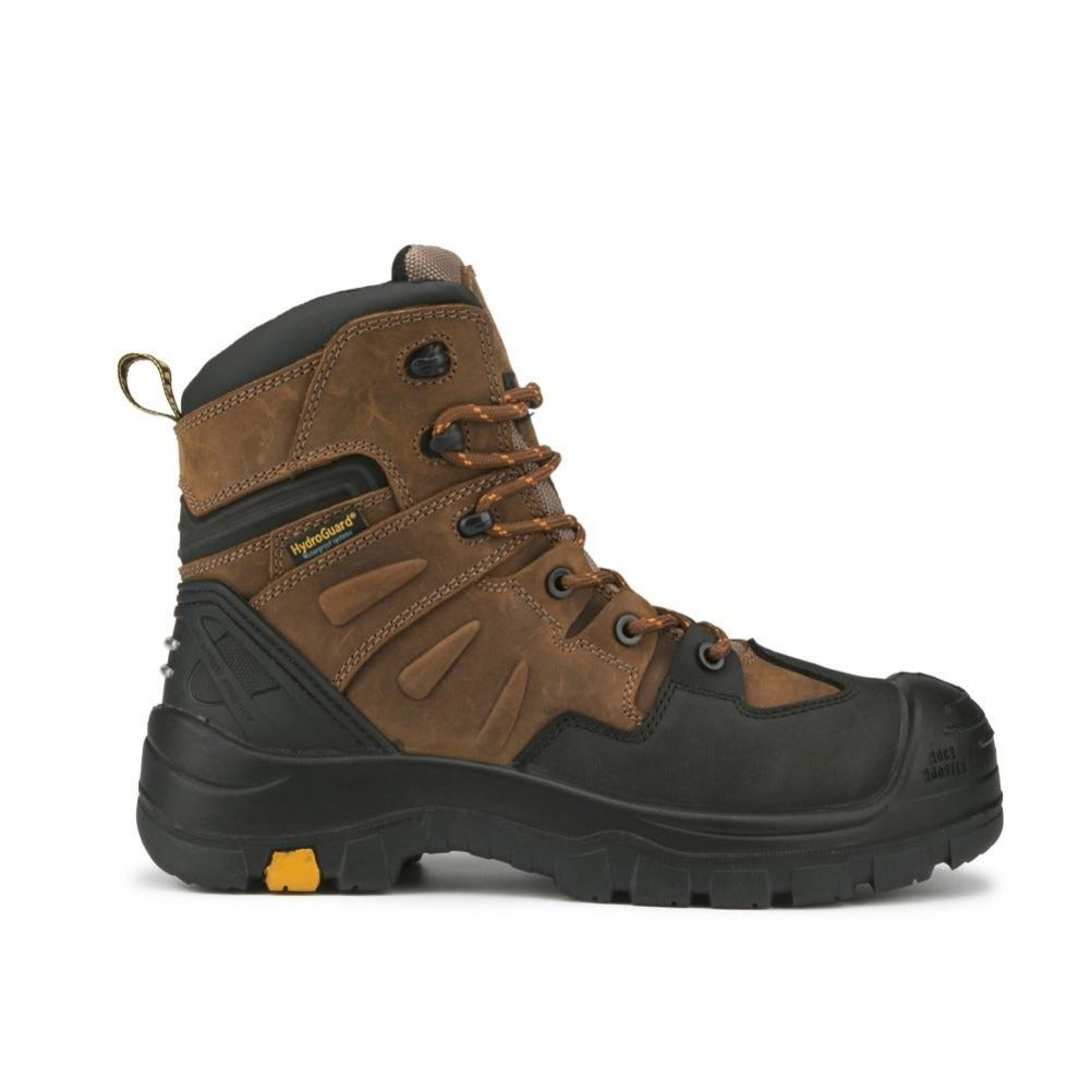 Botas de trabajo de cuero con puntera de seguridad impermeables ROCKROOSTER Woodland Brown de 6 pulgadas AK669