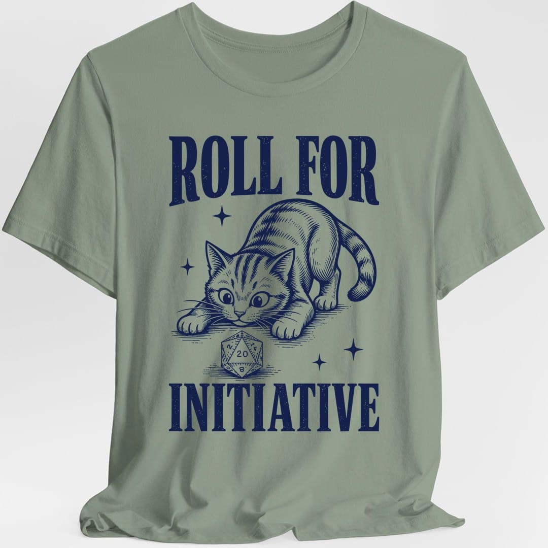 Roll For Initiative Woodcut Cat T-Shirt