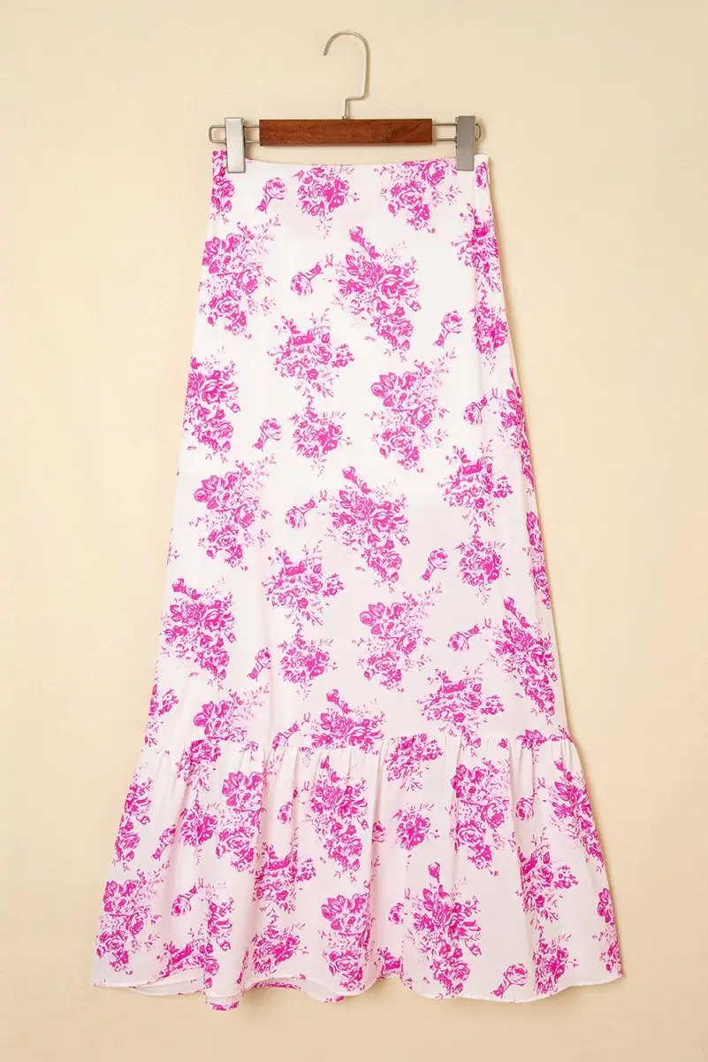 Dresses Love Salve Floral Maxi Skirt Women's Summer Western Style - High Waist, Ruffle Split