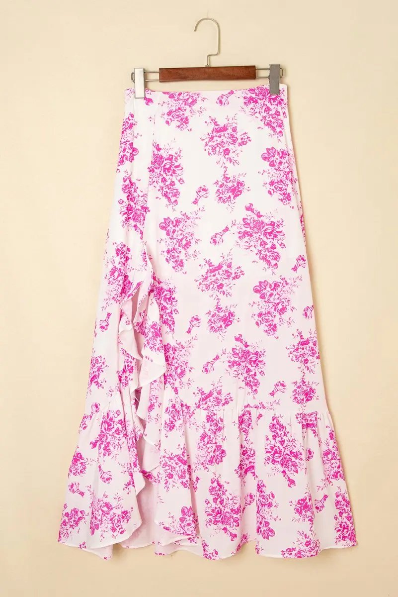 Dresses Love Salve Floral Maxi Skirt Women's Summer Western Style - High Waist, Ruffle Split