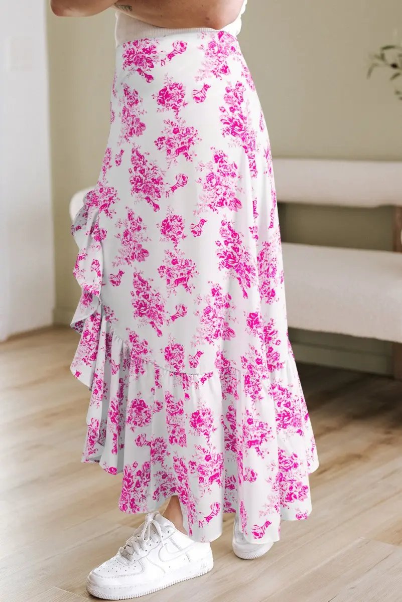 Dresses Love Salve Floral Maxi Skirt Women's Summer Western Style - High Waist, Ruffle Split