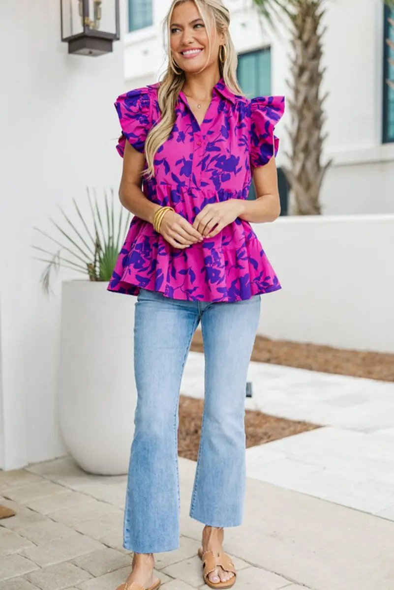 Accessories Love Salve Purple Floral Blouse Women's Southern Belle Top Lightweight Breathable