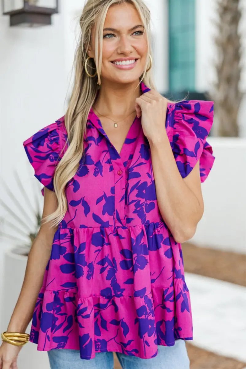 Accessories Love Salve Purple Floral Blouse Women's Southern Belle Top Lightweight Breathable