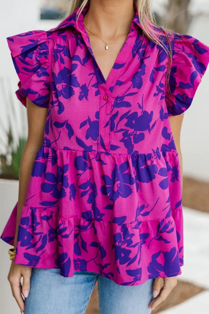 Accessories Love Salve Purple Floral Blouse Women's Southern Belle Top Lightweight Breathable