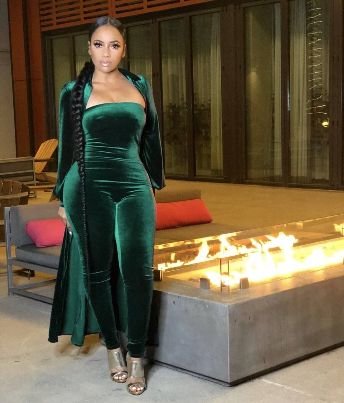 Velvet Strapless Jumpsuit & Maxi Cardigan Set