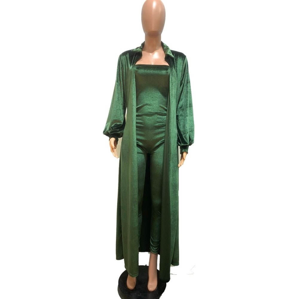 Velvet Strapless Jumpsuit & Maxi Cardigan Set