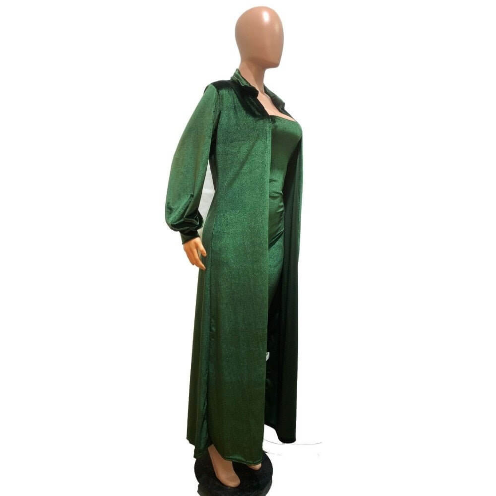 Velvet Strapless Jumpsuit & Maxi Cardigan Set