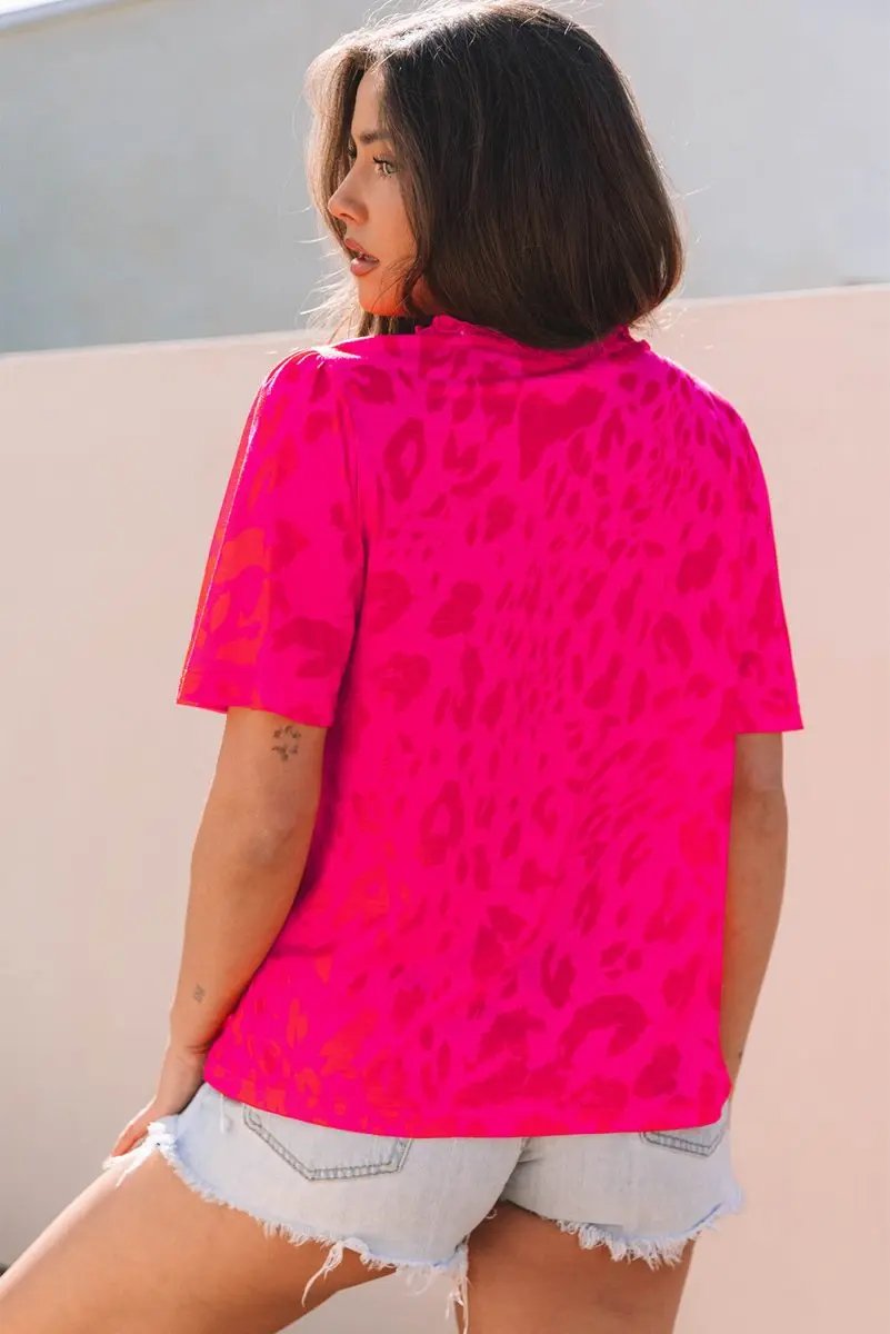 Tops/Blouses & Shirts Love Salve Rose Leopard V-Neck Women's Blouse Daily Wear Top - Frilly & Short Sleeve