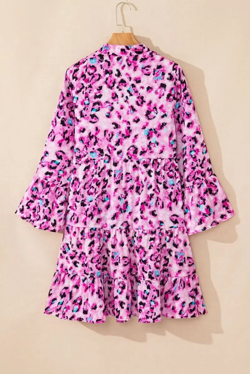 Dresses Love Salve Rose Leopard Dress Women's Daily Spring A-Line Dress - Ruffled Hem, Button Front