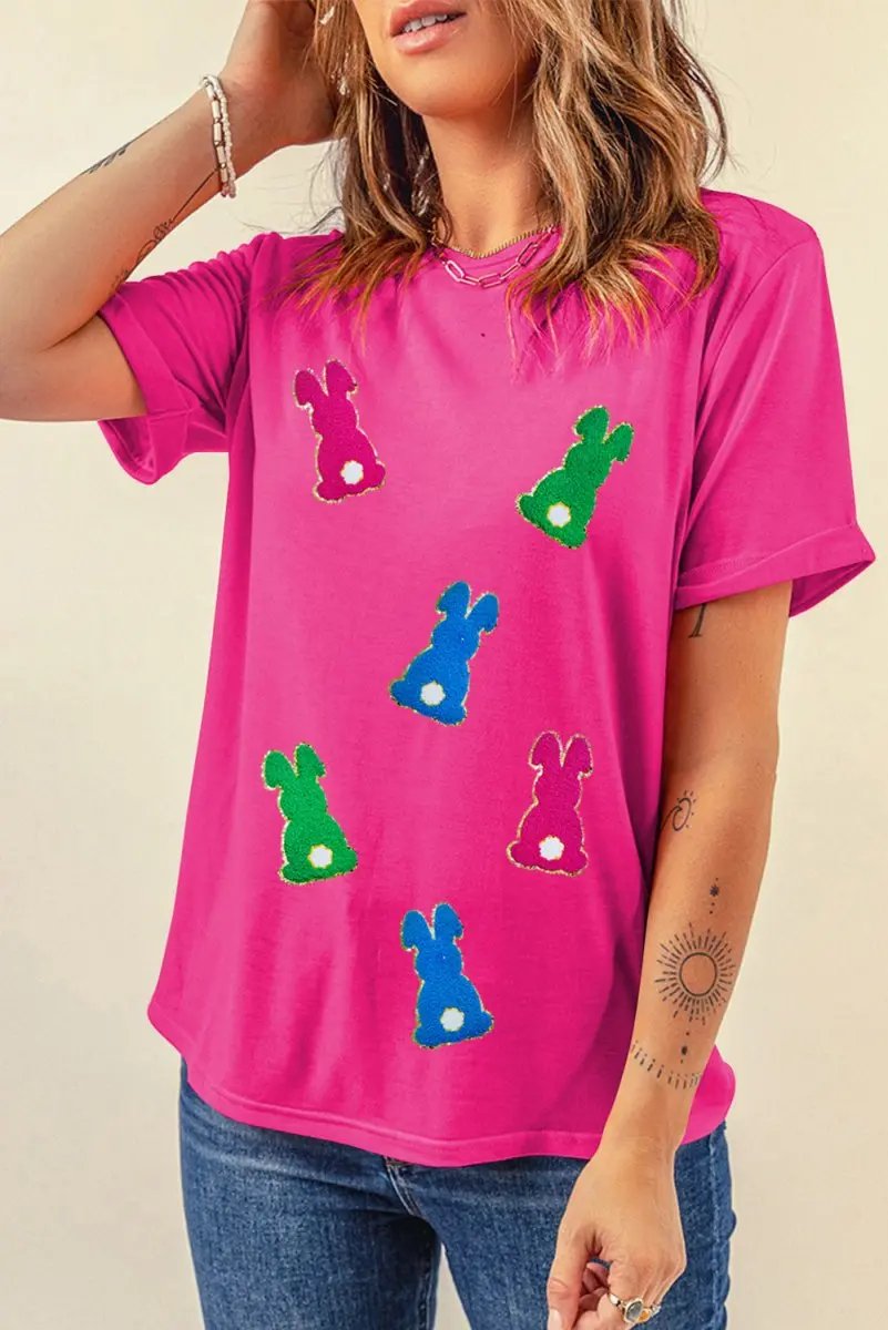 Women's T-Shirt Women's Tee - Chenille Rabbit Patch - Easter Casual Top