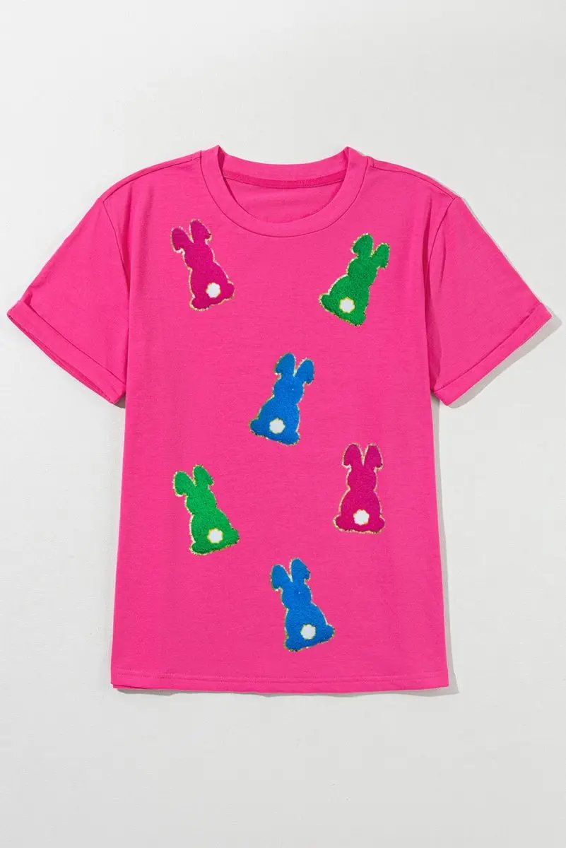 Women's T-Shirt Women's Tee - Chenille Rabbit Patch - Easter Casual Top
