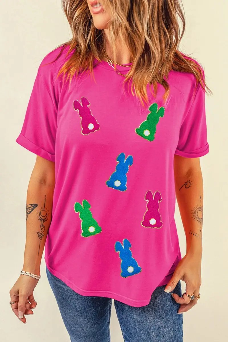 Women's T-Shirt Women's Tee - Chenille Rabbit Patch - Easter Casual Top