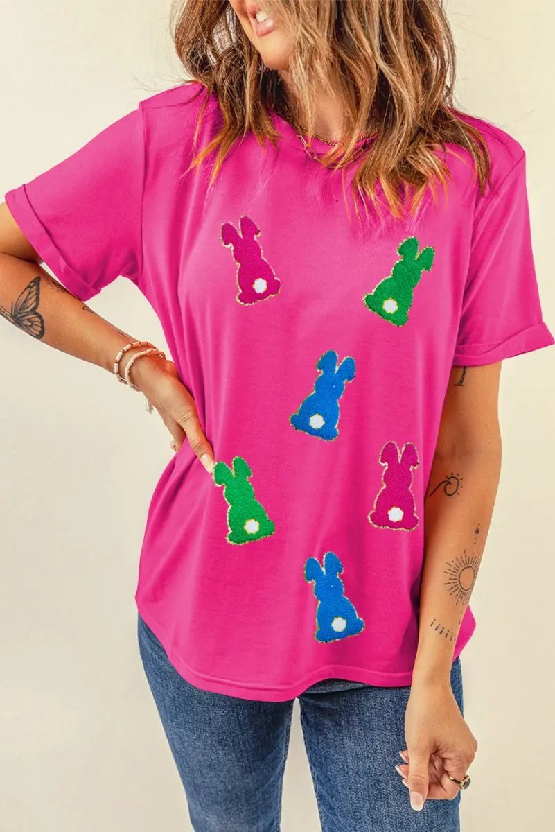 Women's T-Shirt Women's Tee - Chenille Rabbit Patch - Easter Casual Top