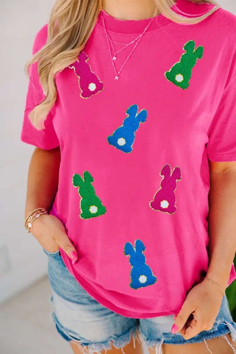 Women's T-Shirt Women's Tee - Chenille Rabbit Patch - Easter Casual Top