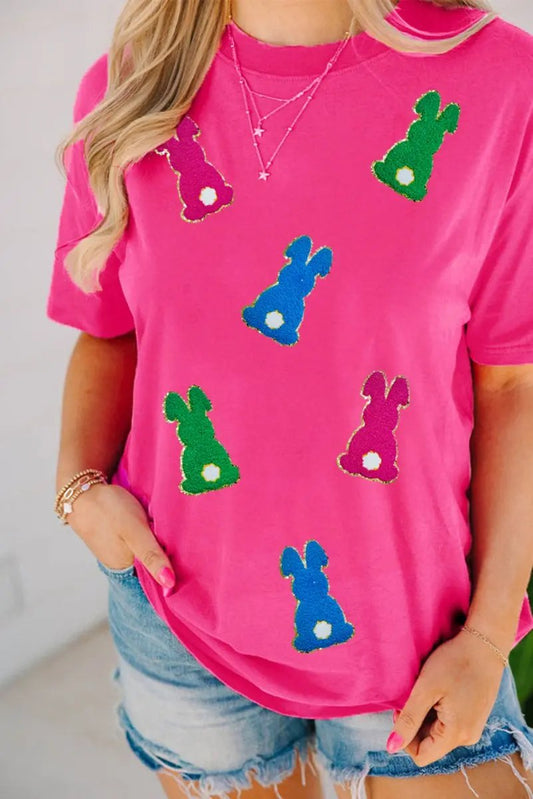Women's T-Shirt Women's Tee - Chenille Rabbit Patch - Easter Casual Top