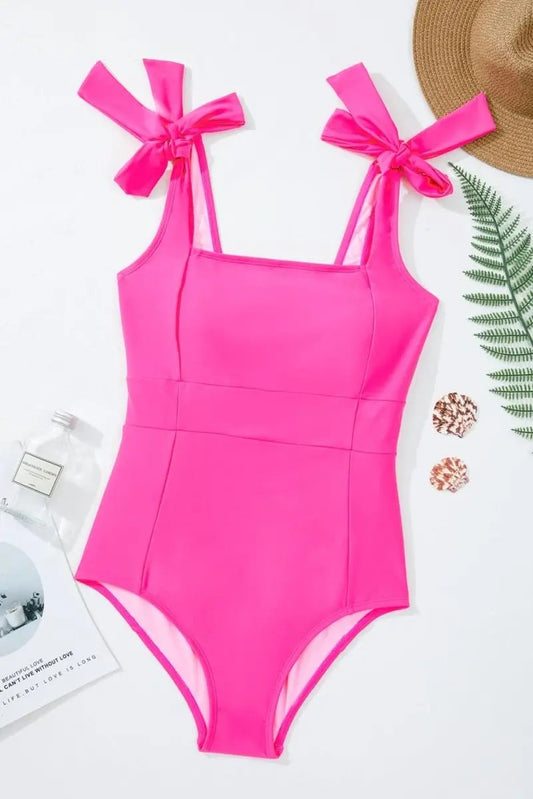 Accessories Love Salve Rose Red Swimsuit Women's Trendy Swimwear Open Back Knotted Shoulder