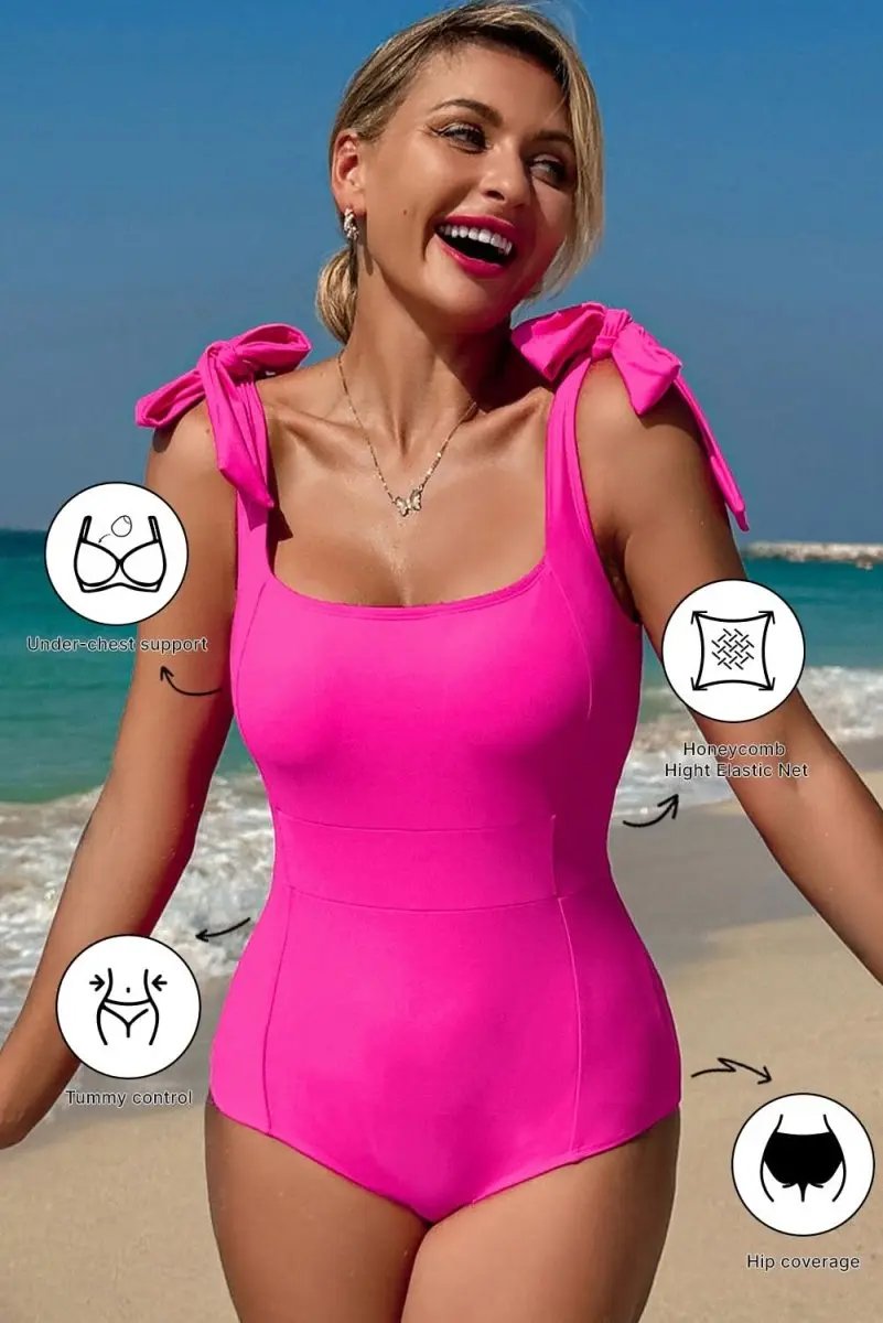 Accessories Love Salve Rose Red Swimsuit Women's Trendy Swimwear Open Back Knotted Shoulder