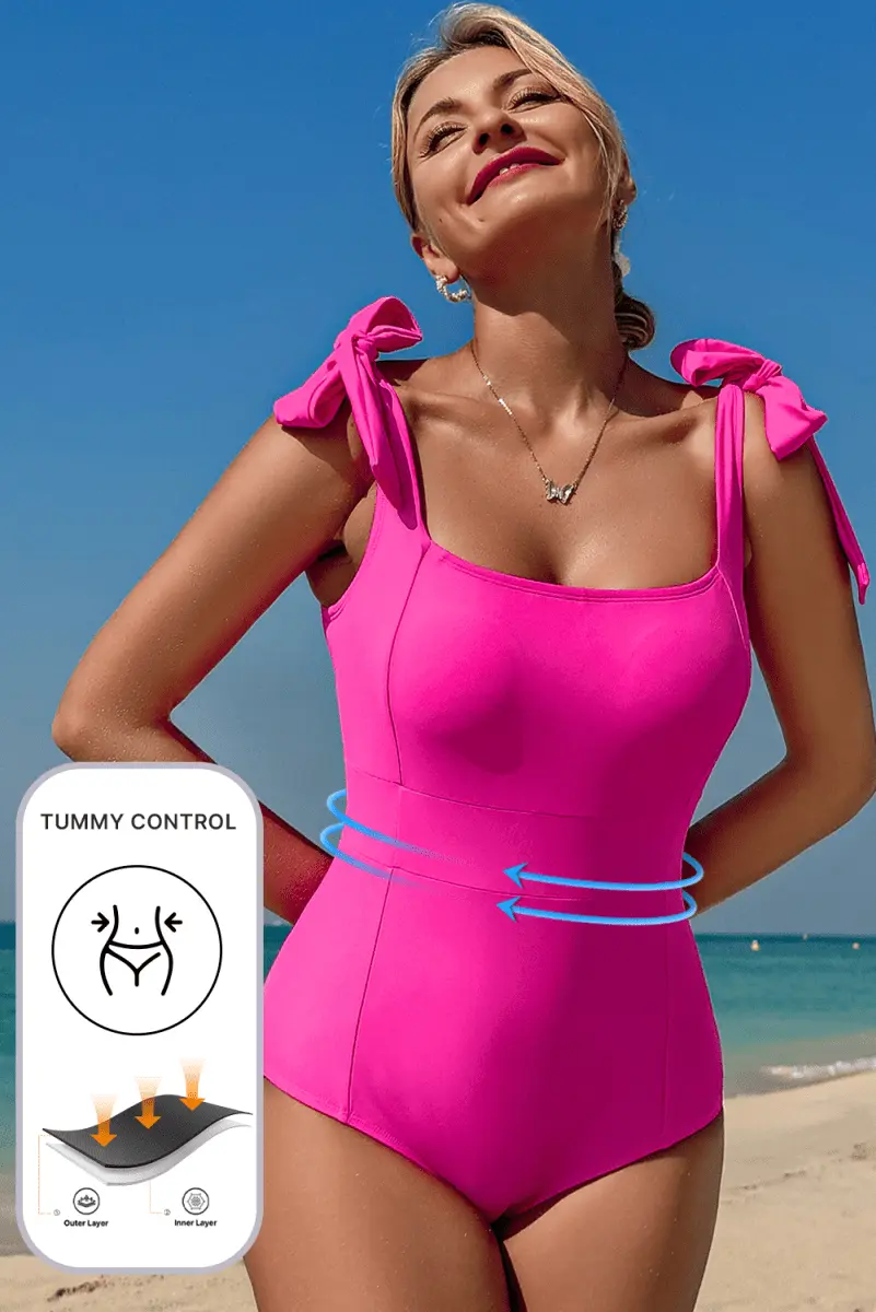 Accessories Love Salve Rose Red Swimsuit Women's Trendy Swimwear Open Back Knotted Shoulder