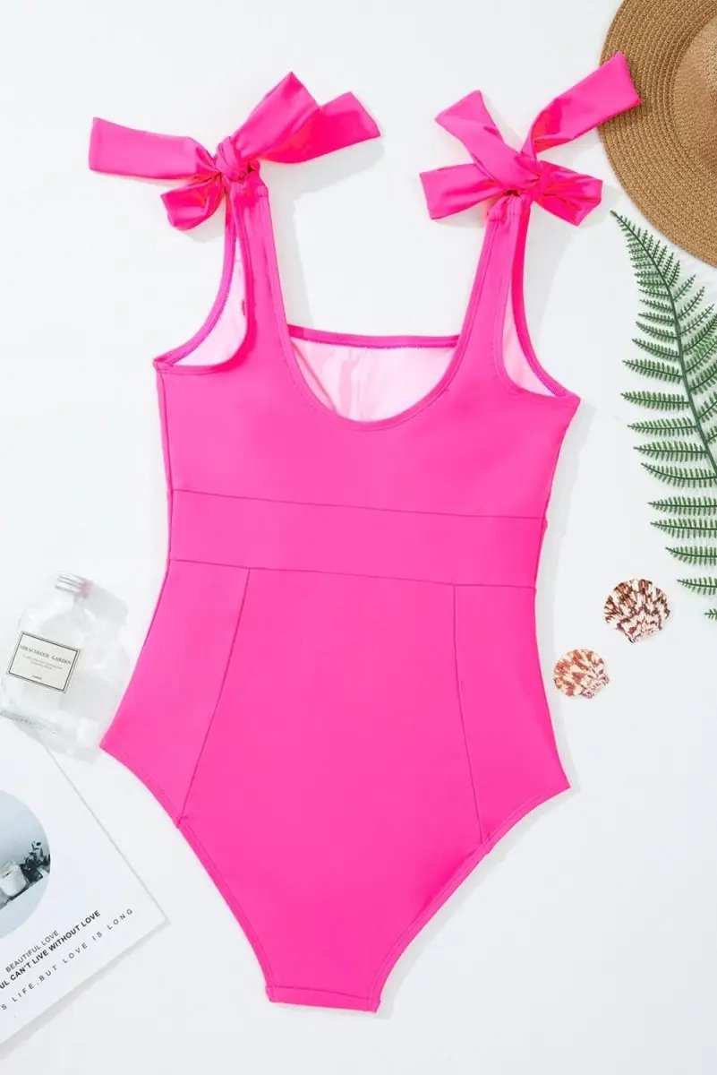 Accessories Love Salve Rose Red Swimsuit Women's Trendy Swimwear Open Back Knotted Shoulder
