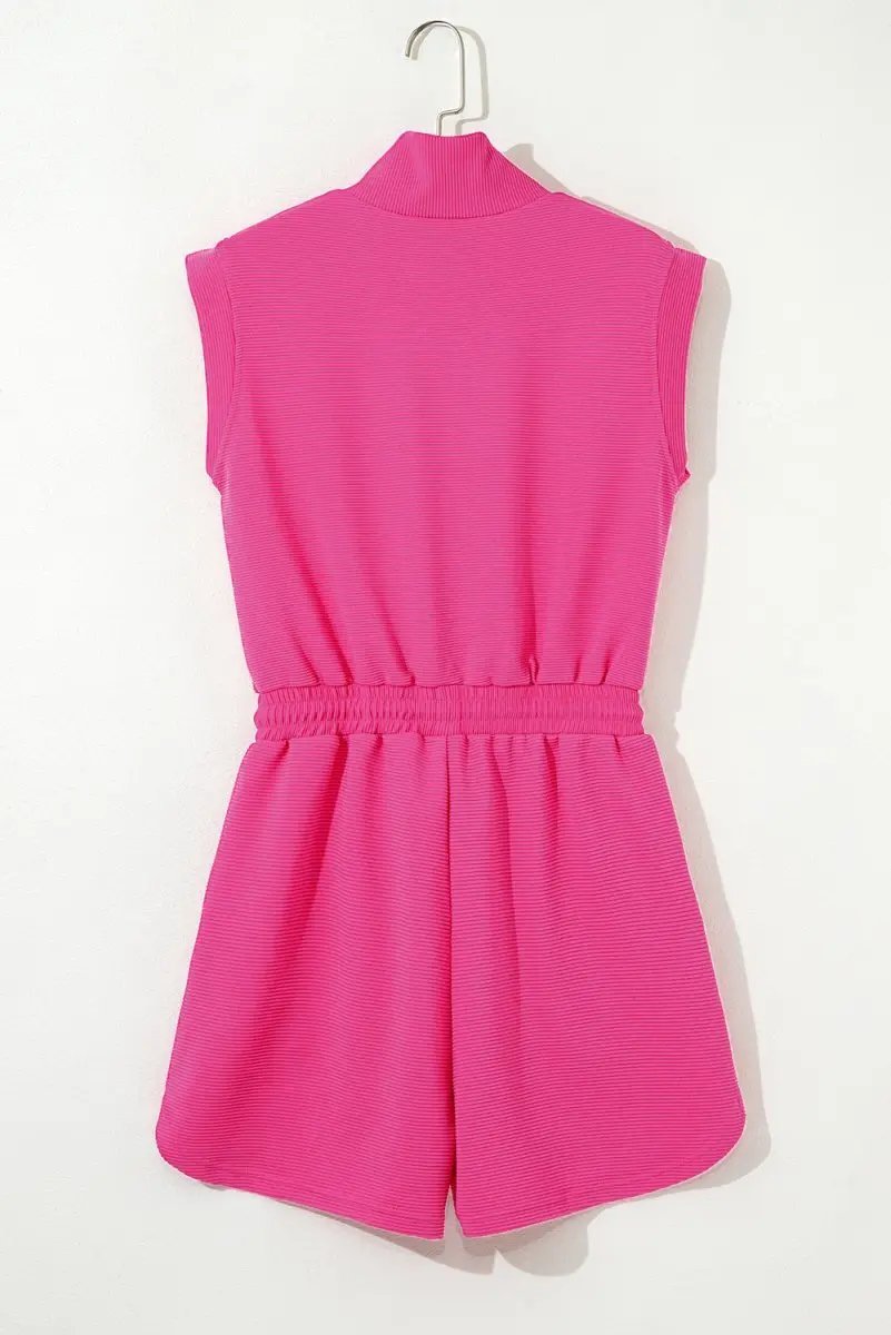 Shoes Love Salve Rose Romper Women's Daily Wear Casual Short Sleeve Half Zip Drawstring Textured