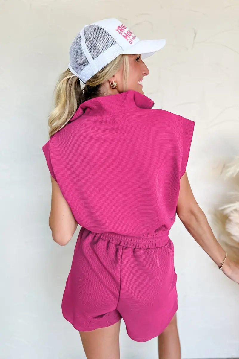 Shoes Love Salve Rose Romper Women's Daily Wear Casual Short Sleeve Half Zip Drawstring Textured