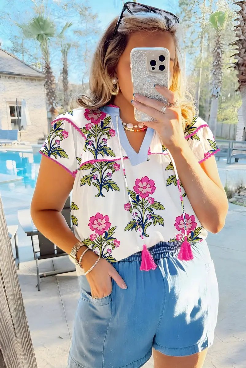Women's Plus Size Blouse Plus Size Blouse - Floral V-Neck - Southern Belle Summer