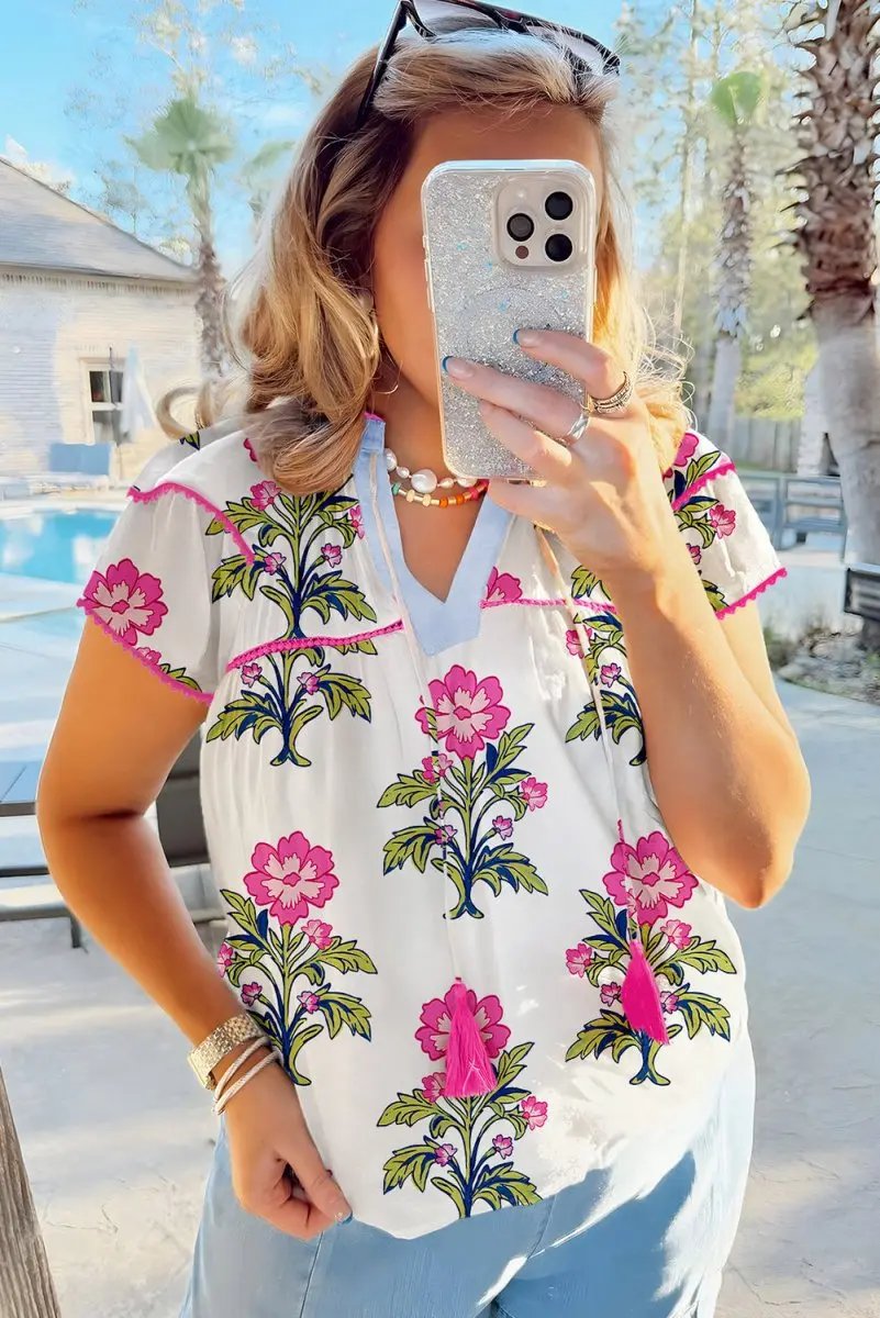 Women's Plus Size Blouse Plus Size Blouse - Floral V-Neck - Southern Belle Summer