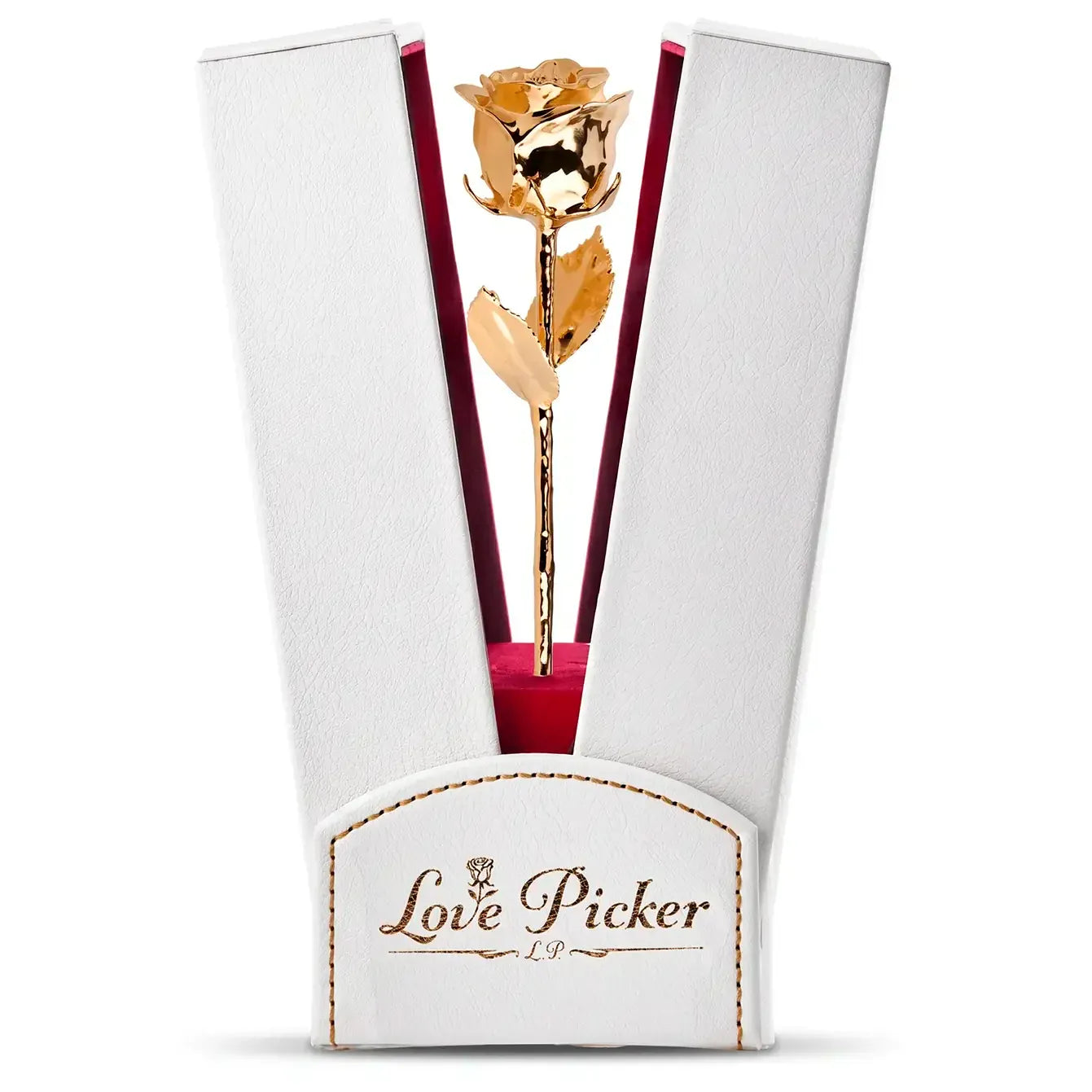 24K Gold Dipped Rose 7" - Pearl Color Gift Vegan Leather Box