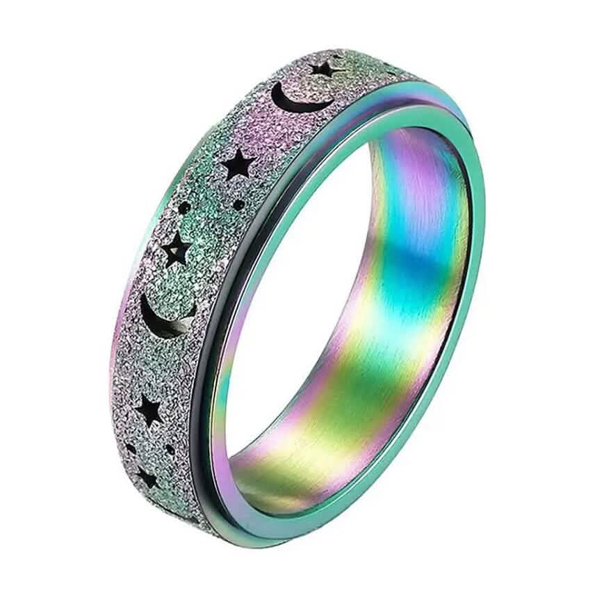 Rotatable Anxiety Fidget Ring Moon and Star Design
