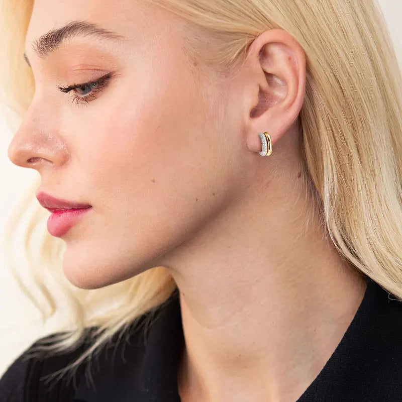 Double-Row C-Shaped Moissanite Stud Earrings