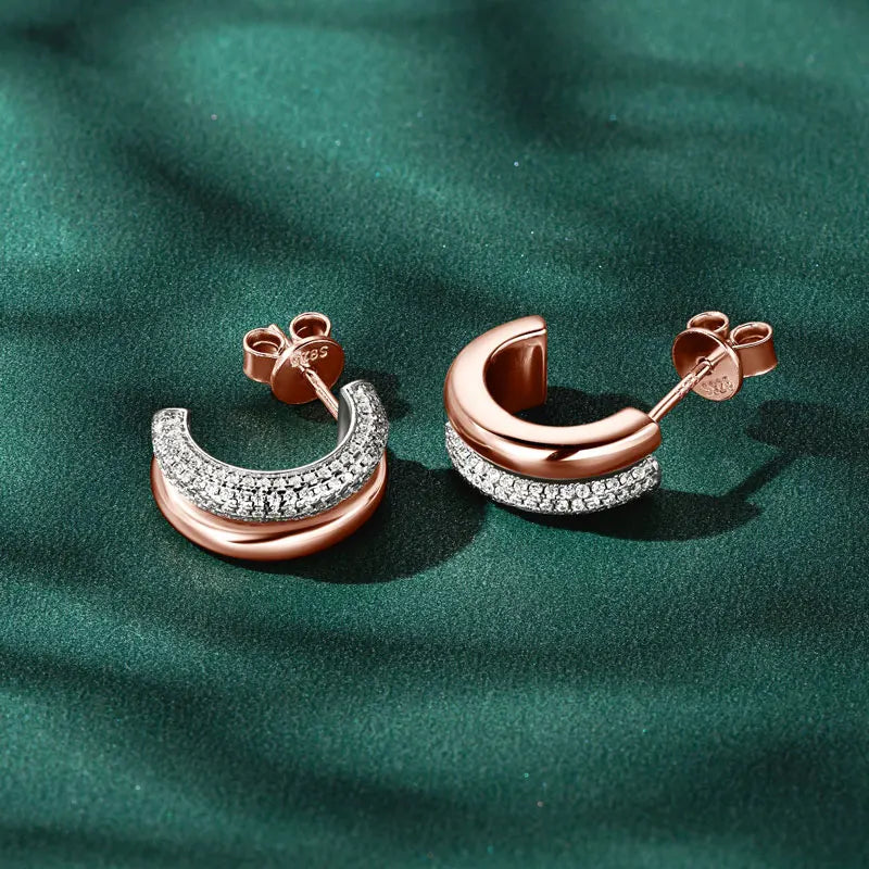 Double-Row C-Shaped Moissanite Stud Earrings