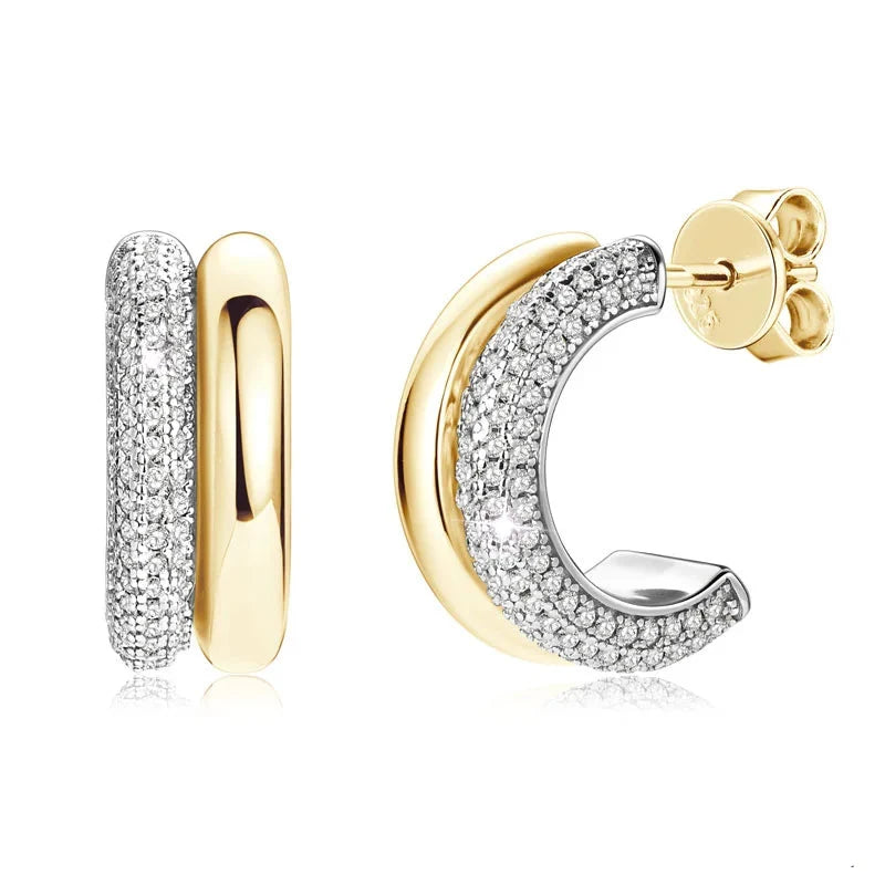 Double-Row C-Shaped Moissanite Stud Earrings