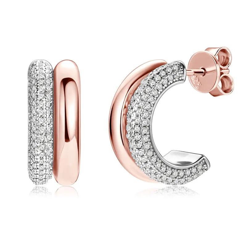 Double-Row C-Shaped Moissanite Stud Earrings