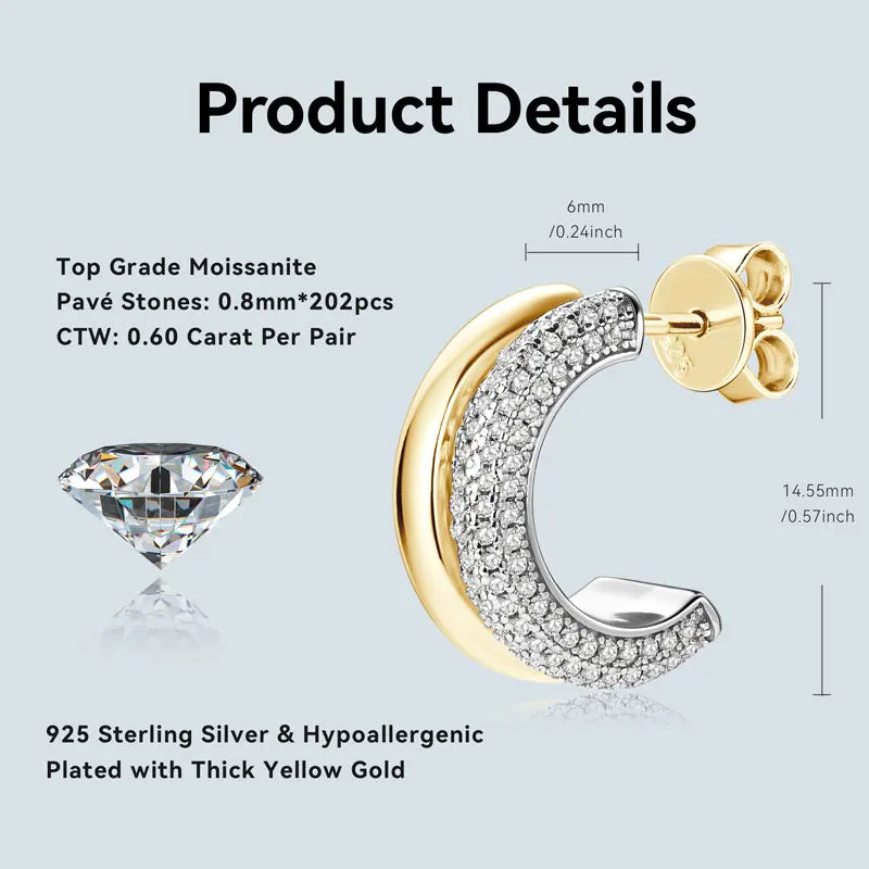 Double-Row C-Shaped Moissanite Stud Earrings
