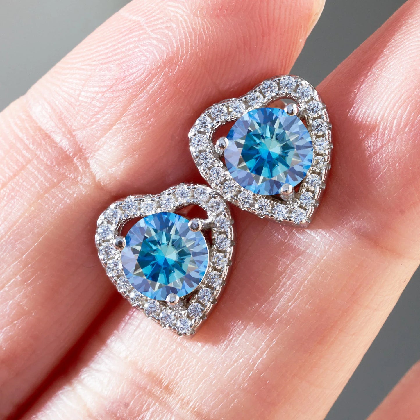 Royal Blue Moissanite Stud Earrings 2ct Total D VVS 925 Sterling Silver