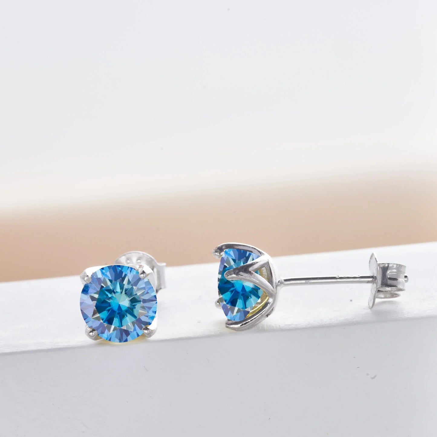 Royal Blue Moissanite Stud Earrings 2ct Total D VVS 925 Sterling Silver